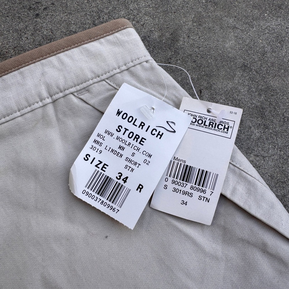 Woolrich Linden Shorts Mens 34 Stone Beige Herringbone Cargo Utility 3019RS NWT - Picture 2 of 5